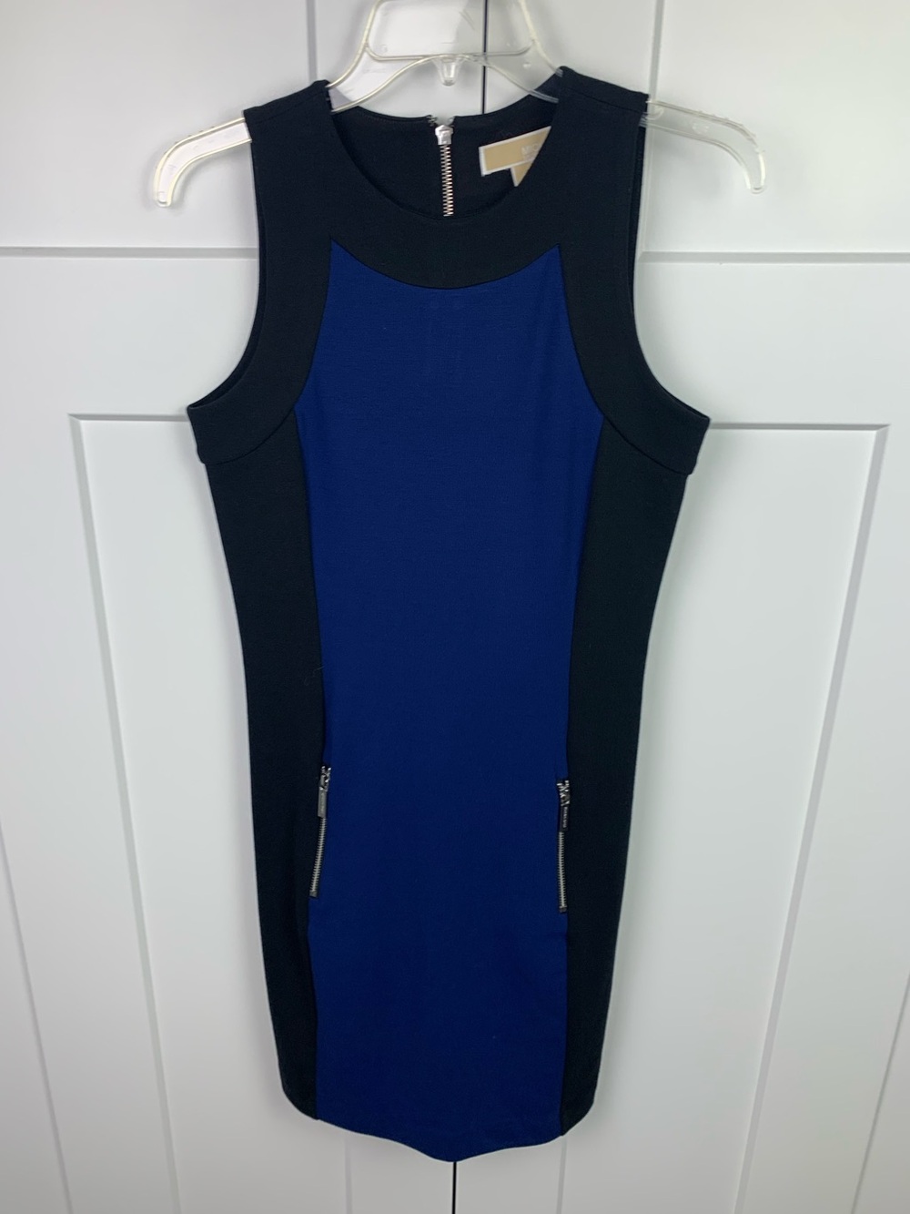 Michael Kors XS Sheath Dress Blue Black Exposed Zip Sleeveless Business Career